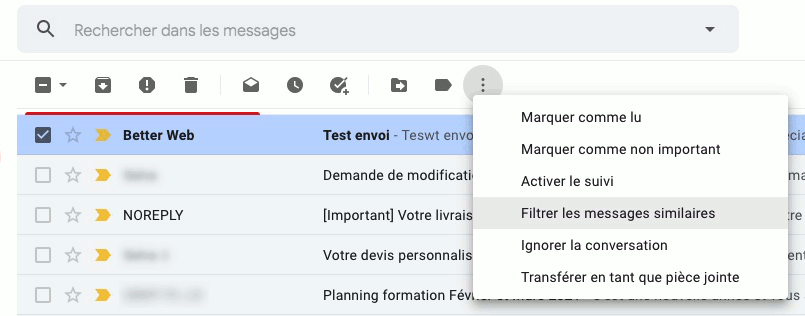 Filter les messages similaires dans GMail