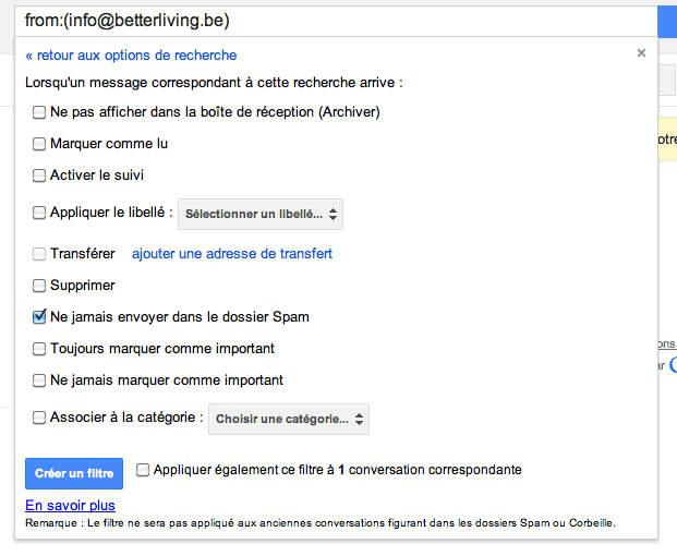 Filtrage des emails dans GMail