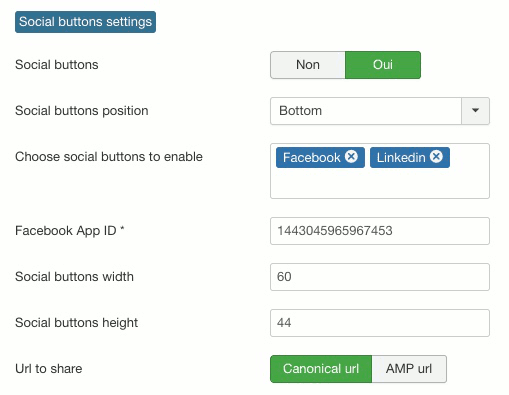 Réglage des boutons de partage sur les réseaux sociaux dans JAmp