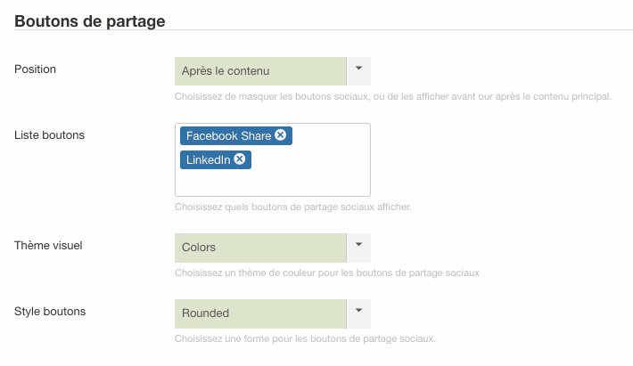 Réglage des boutons de partage de réseaux sociaux dans wbAmp