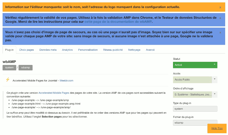 Interface du plugin wbAmp pour Joomla!