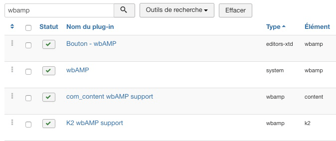 Plugins installés par wbAmp