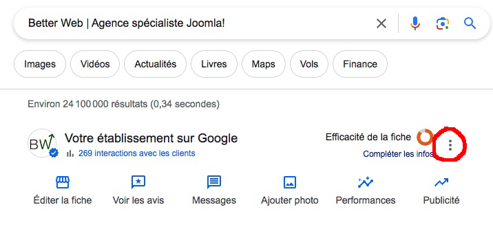 Accéder au menu Google My Business