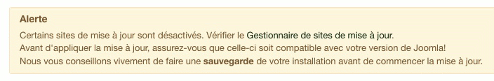 Avertissement avant mise à jour Joomla!