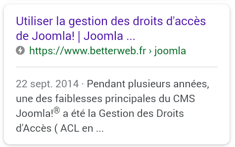 Affichage des résultats de recherche AMP