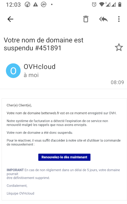 Email sur le téléphone portable