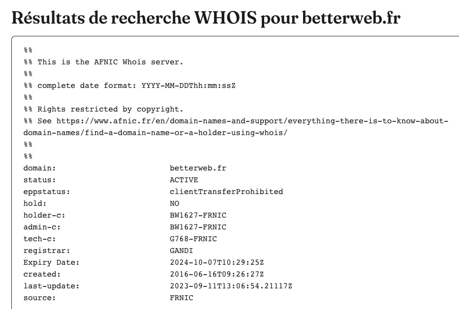 Résultats recherche whois