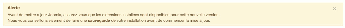 Message d'alerte mise à jour Joomla!