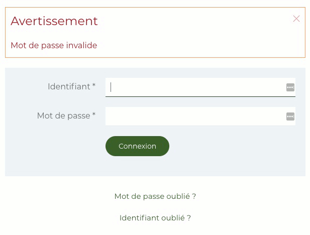 Message d'erreur mot de passe Joomla!