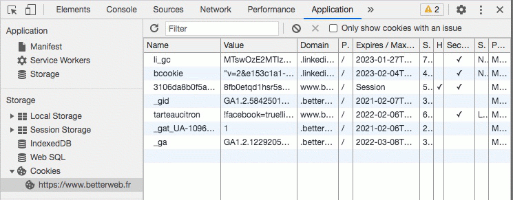 Voir les cookies dans le navigateur Chrome