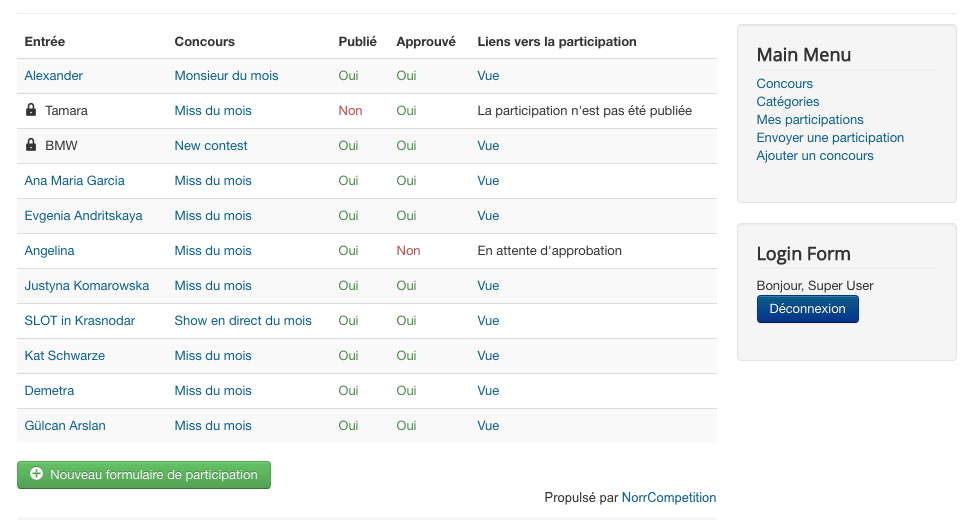 Page Mes participations NorrCompetition