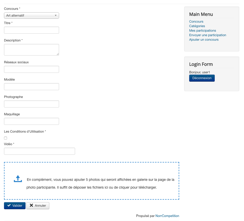 Soumission d'une participation en front end