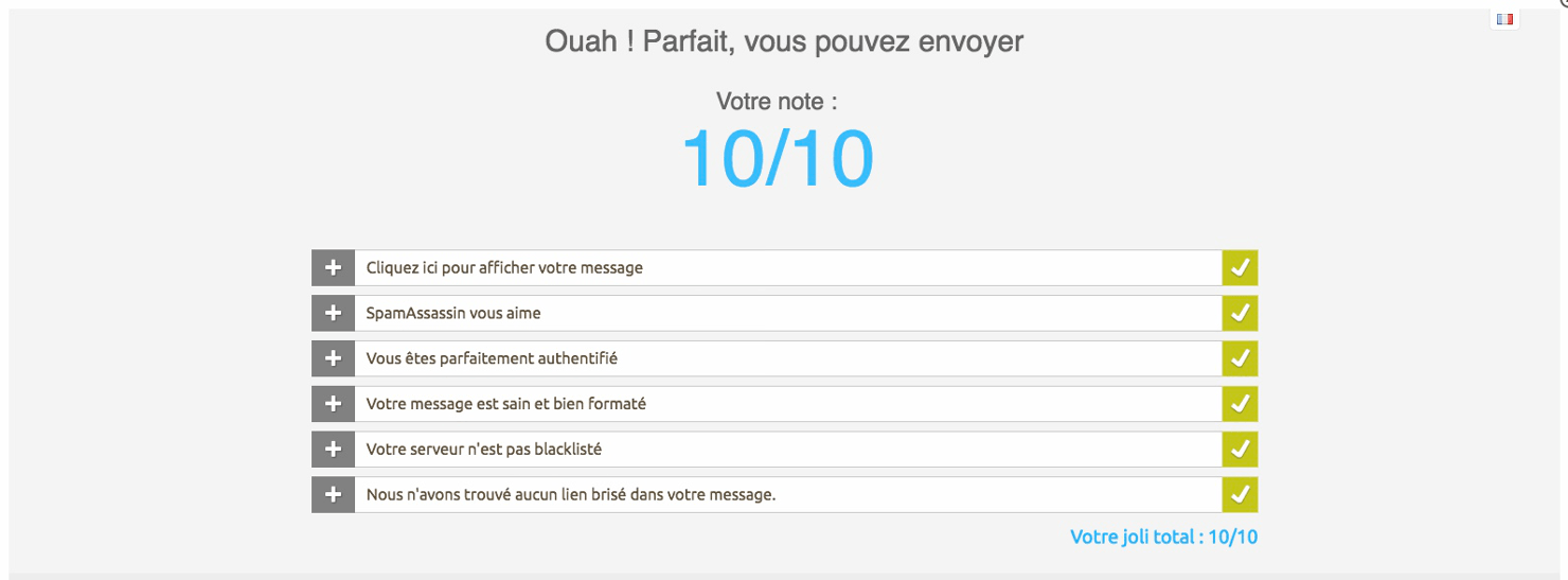 Résultats test envoi newsletter par Acymailing